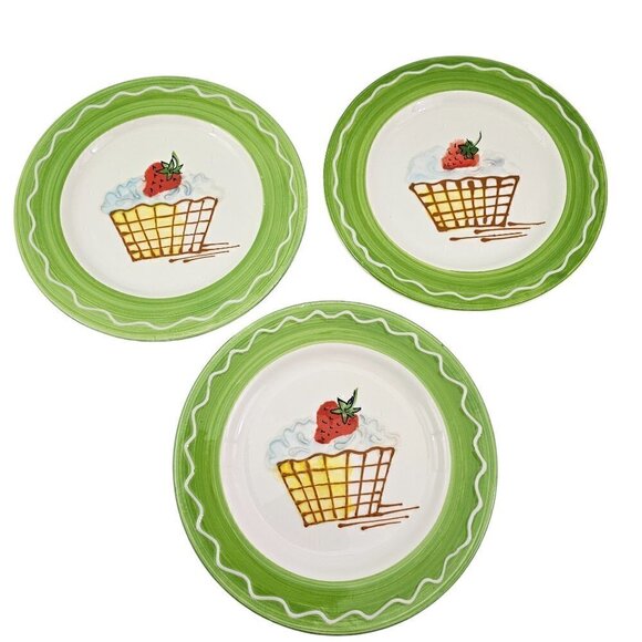 Sonoma Home Goods Strawberry Luncheon Dessert Plates Made in Italy – Set of 3 - Picture 14 of 15